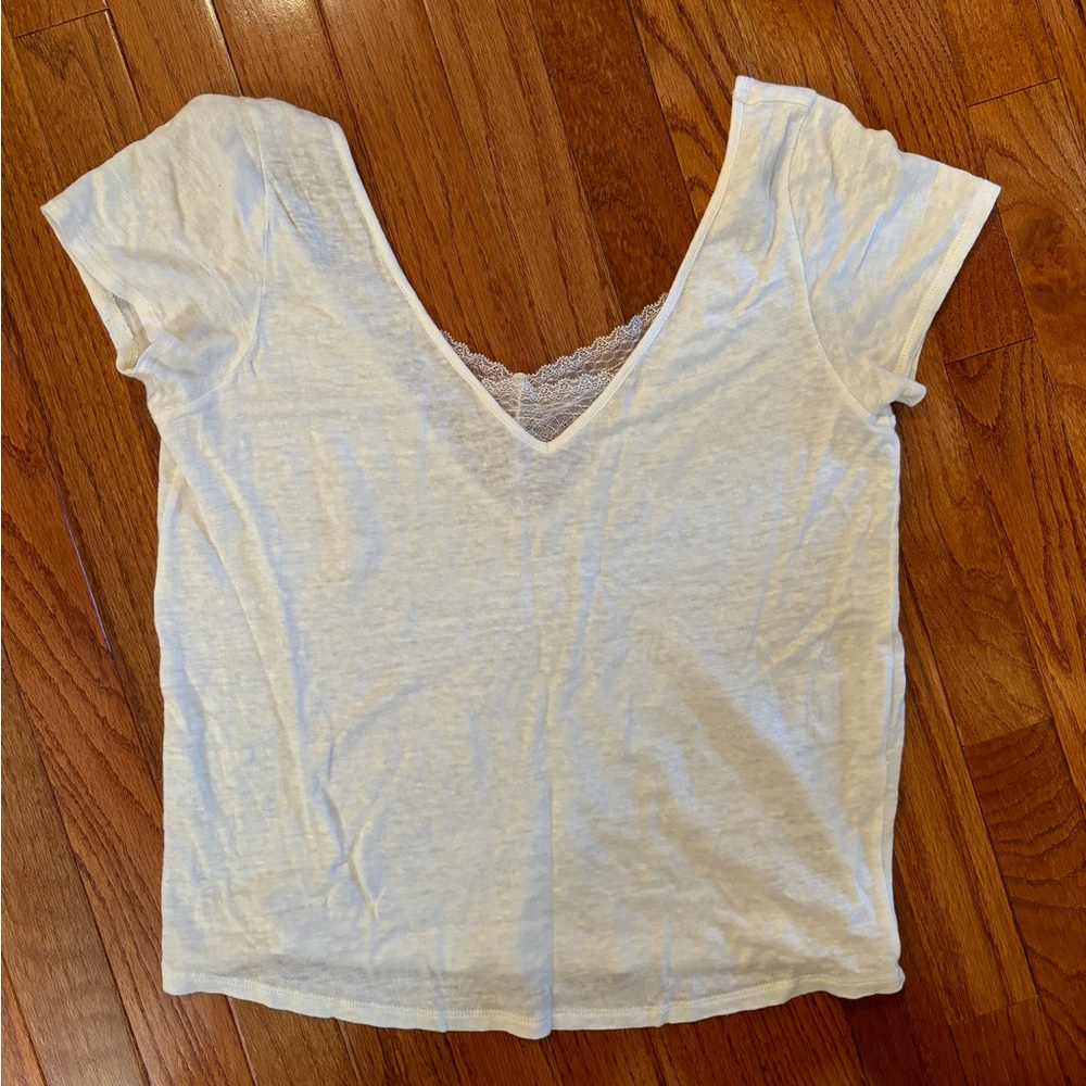 Sezane White Lace Button Back Short Sleeve Shirt - Small